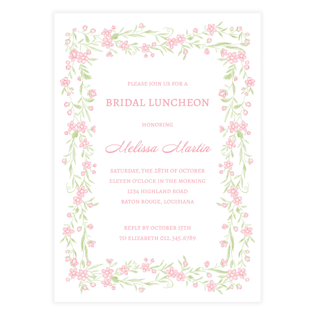 Pink Floral Vine Border Invitation