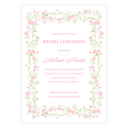 Pink Floral Vine Border Invitation