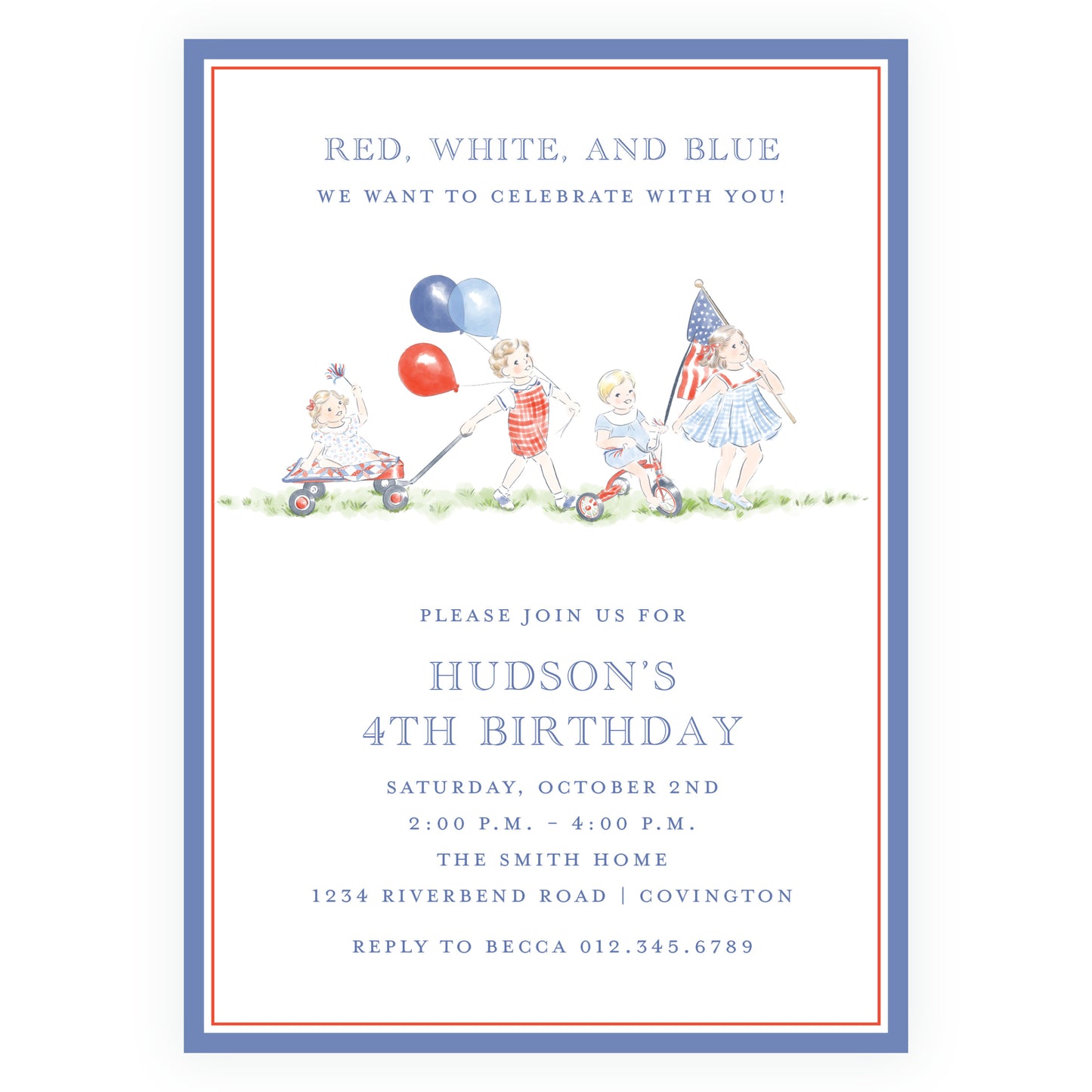 Sweet Liberty Parade Simple Border Invitation