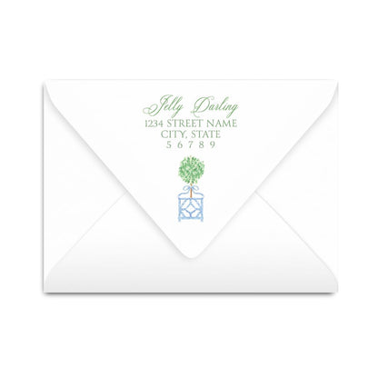 Blue & Green Boxwood Topiary Notecard