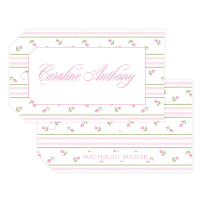 Pink Rosebud Stripe Horizontal Gift Tag