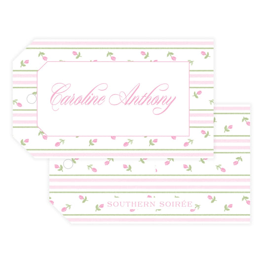 Pink Rosebud Stripe Horizontal Gift Tag