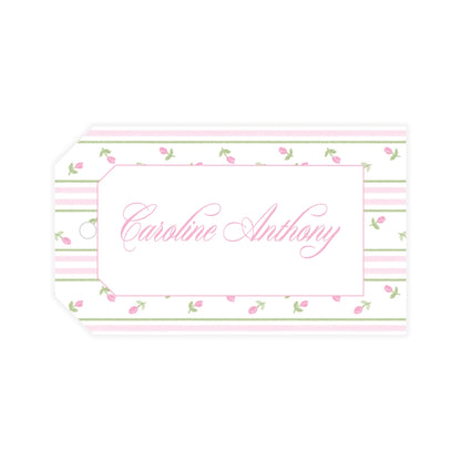 Pink Rosebud Stripe Horizontal Gift Tag