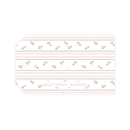 Pink Rosebud Stripe Horizontal Gift Tag