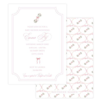 Heirloom Moments Pink Rattle Invitation