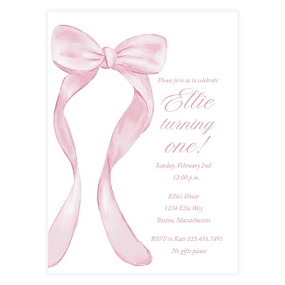 Big Pink Bow Birthday Invitation