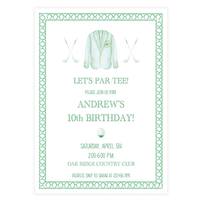 Masters Jacket & Clubs Birthday Invitation