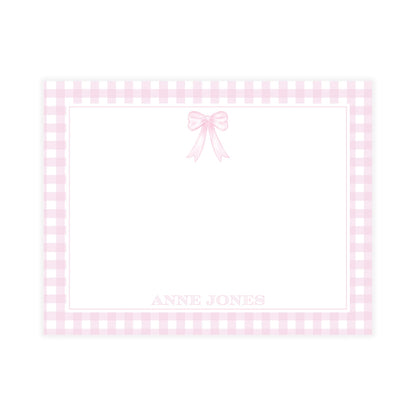 Pink Gingham with Bow Notecard