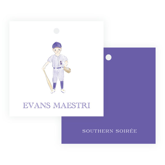 Purple & Gold Team Spirit Baseball Square Gift Tag