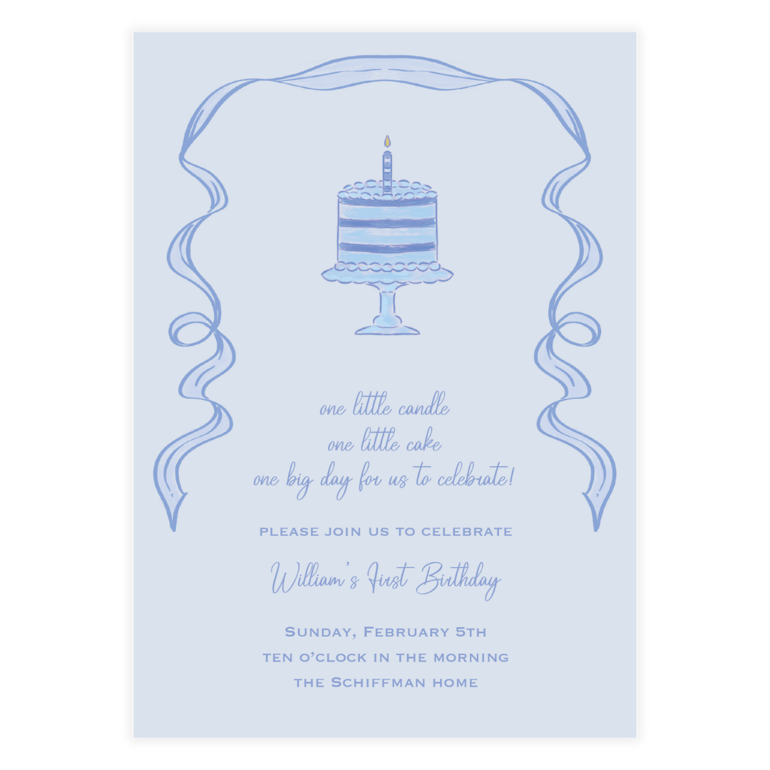 One Little Candle Blue Invitation