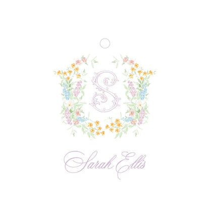 Butterfly Kisses Floral Crest Square Gift Tag