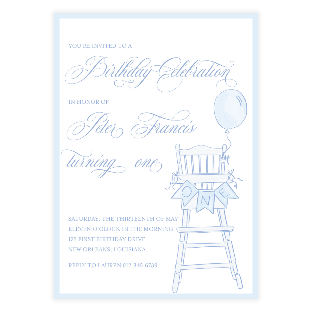 Blue High Chair Invitation