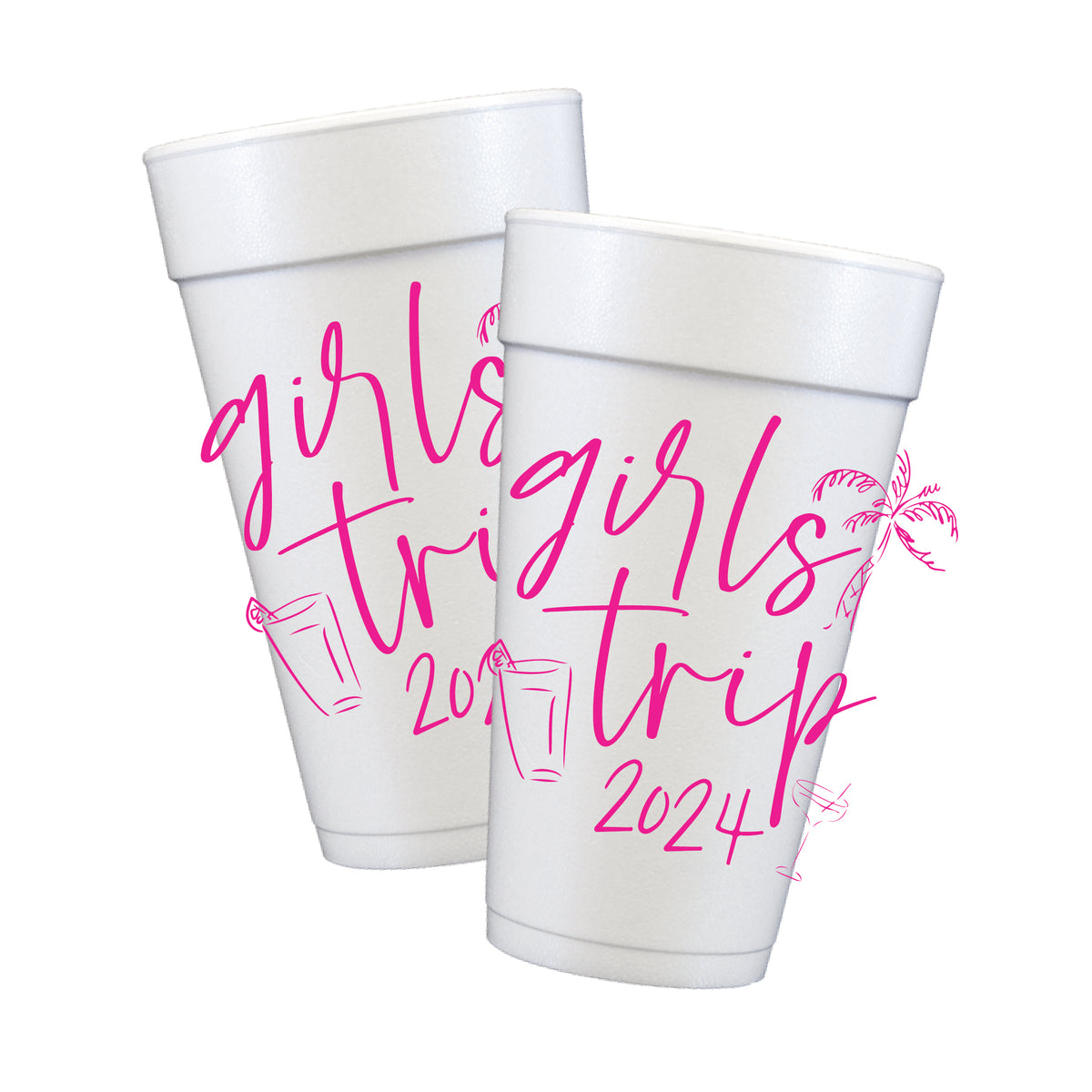 Personalized girls trip Styrofoam Cups with tropical artwork