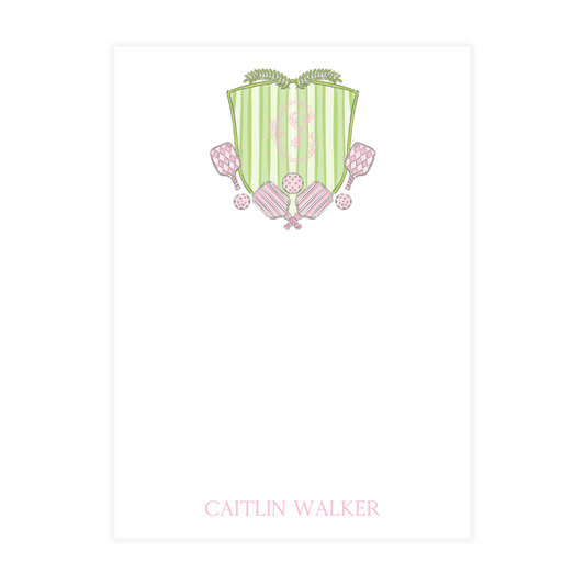 Green and Pink Pickleball Crest Monogram Notepad