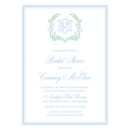 Chinoiserie Blue Block Crest Invitation