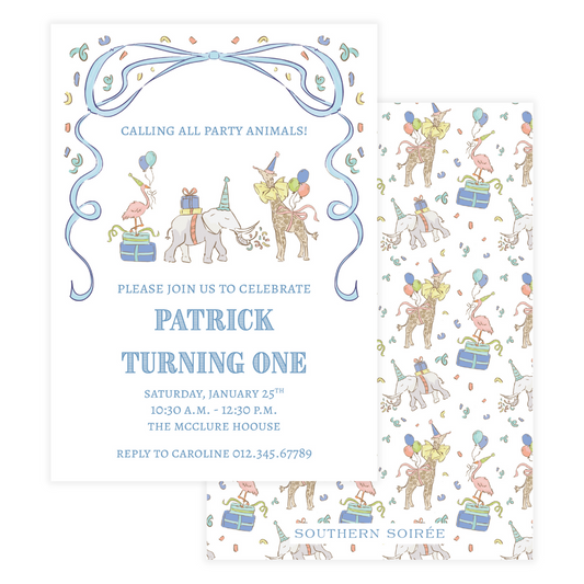 Blue Small Party Animals Invitation