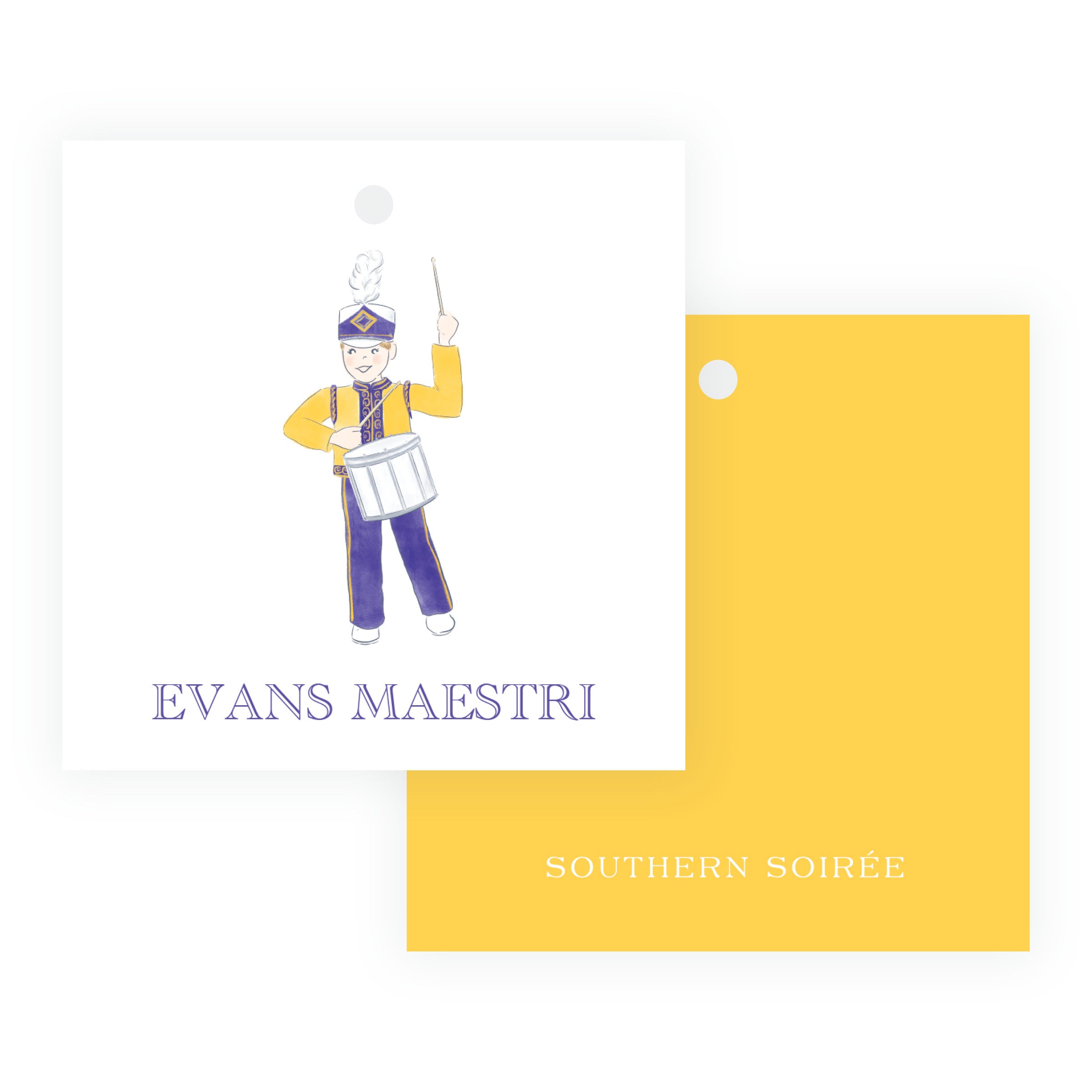 Purple & Gold Team Spirit Drummer Square Gift Tag