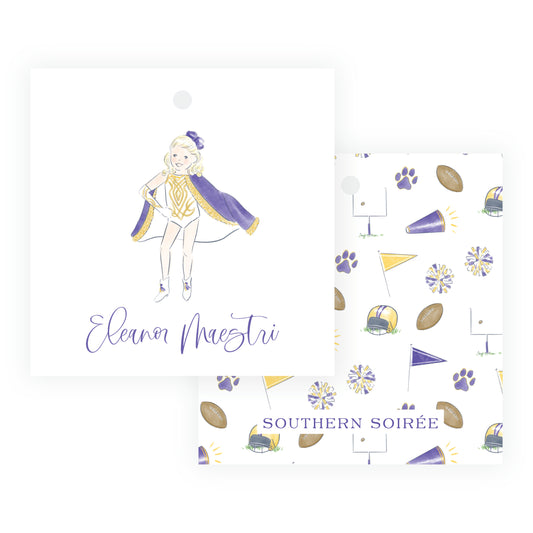 Purple & Gold Team Spirit Golden Girl Square Gift Tag