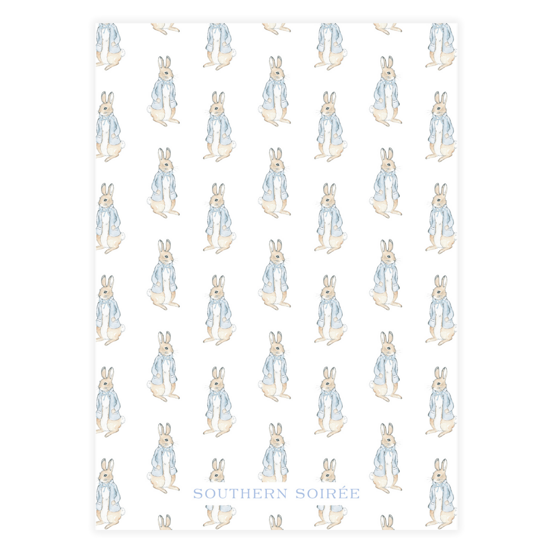 Personalized Peter Rabbit baby shower invitation with blue floral details