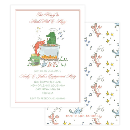Crawfish Boil with Alligator Engagement Party Invitation