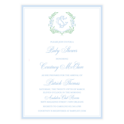 Chinoiserie Blue Block Crest Invitation