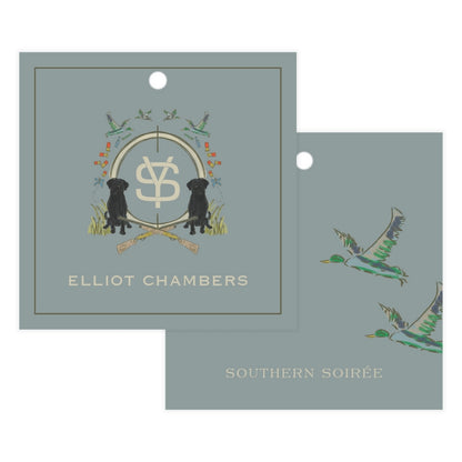 Black Lab Duck Hunting Blue Crest Gift Tag Square