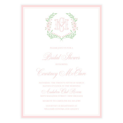 Chinoiserie Pink Block Crest Invitation