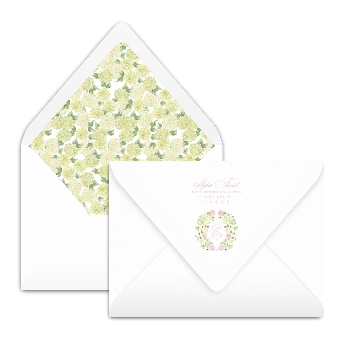 Pink Hydrangea Monogram Bridal Shower Invitation