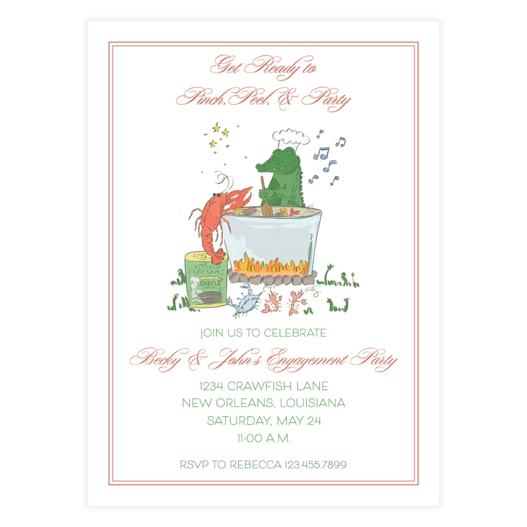 Alligator Crawfish Boil Engagement Party Invitation
