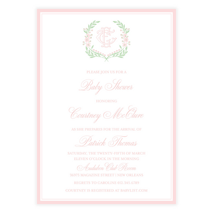 Chinoiserie Pink Block Crest Invitation