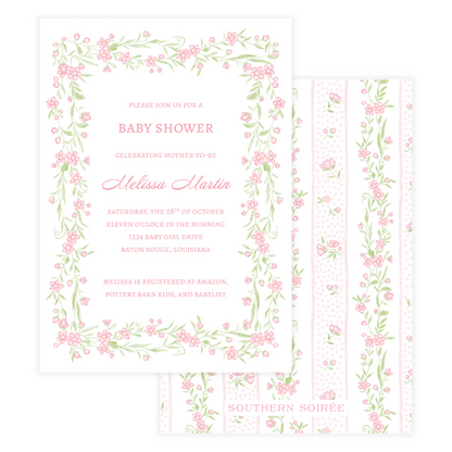 Pink Floral Vine Border Invitation