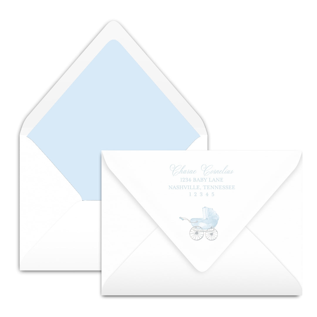 Blue Hydrangea Baby Carriage Shower Invitation