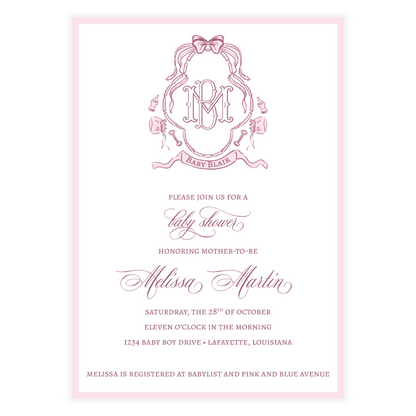 Baby Crest Pink Invitation