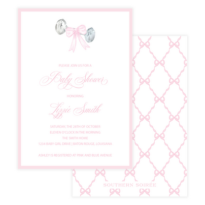 Rattle and Pink Bow Invitation