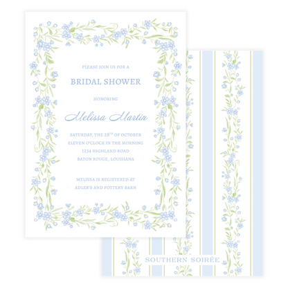 Blue Floral Vine Border Invitation