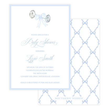 Rattle and Blue Bow Invitation
