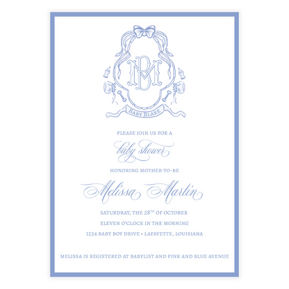 Baby Crest Blue Invitation