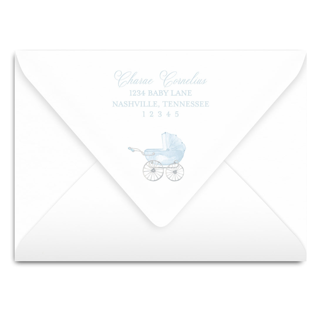 Blue Hydrangea Baby Carriage Shower Invitation