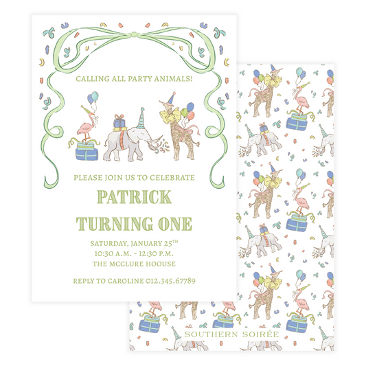 Green Small Party Animals Invitation