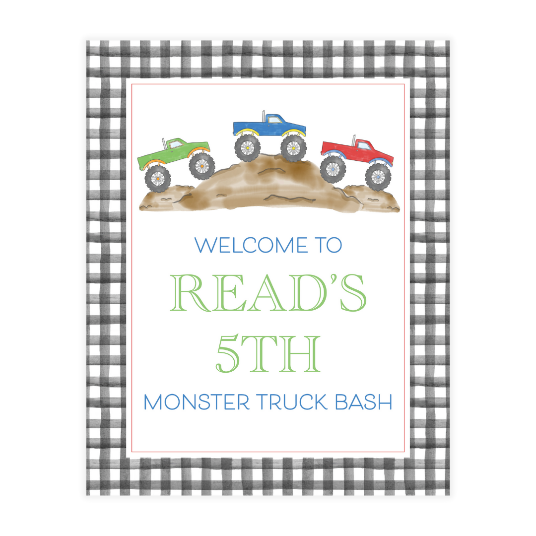 Monster Truck Party Welcome Sign [22x28]