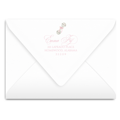Heirloom Moments Pink Rattle Invitation