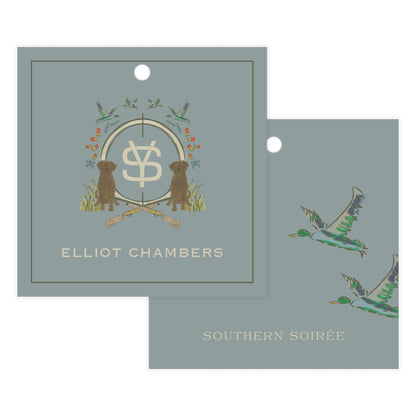 Chocolate Lab Duck Hunting Blue Crest Gift Tag Square