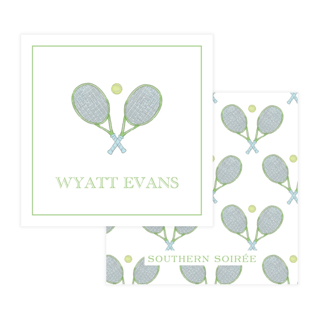 Watercolor Blue & Green Tennis Square Enclosure Card