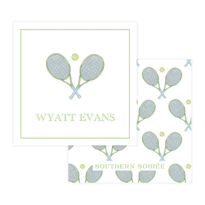 Watercolor Blue & Green Tennis Square Enclosure Card