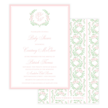 Chinoiserie Pink Block Crest Invitation