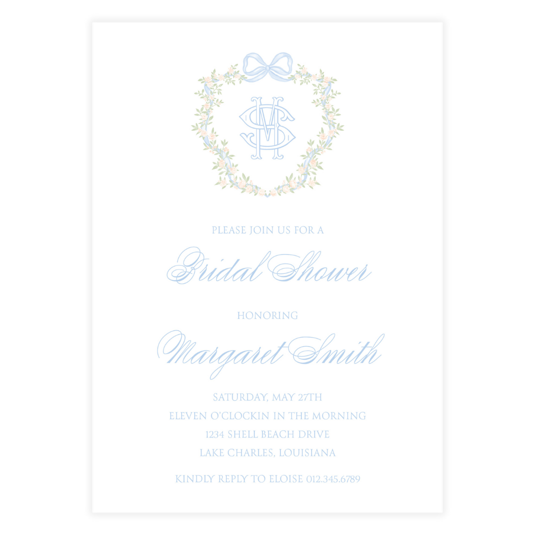Blue Ribbon and Rose Crest Invitation