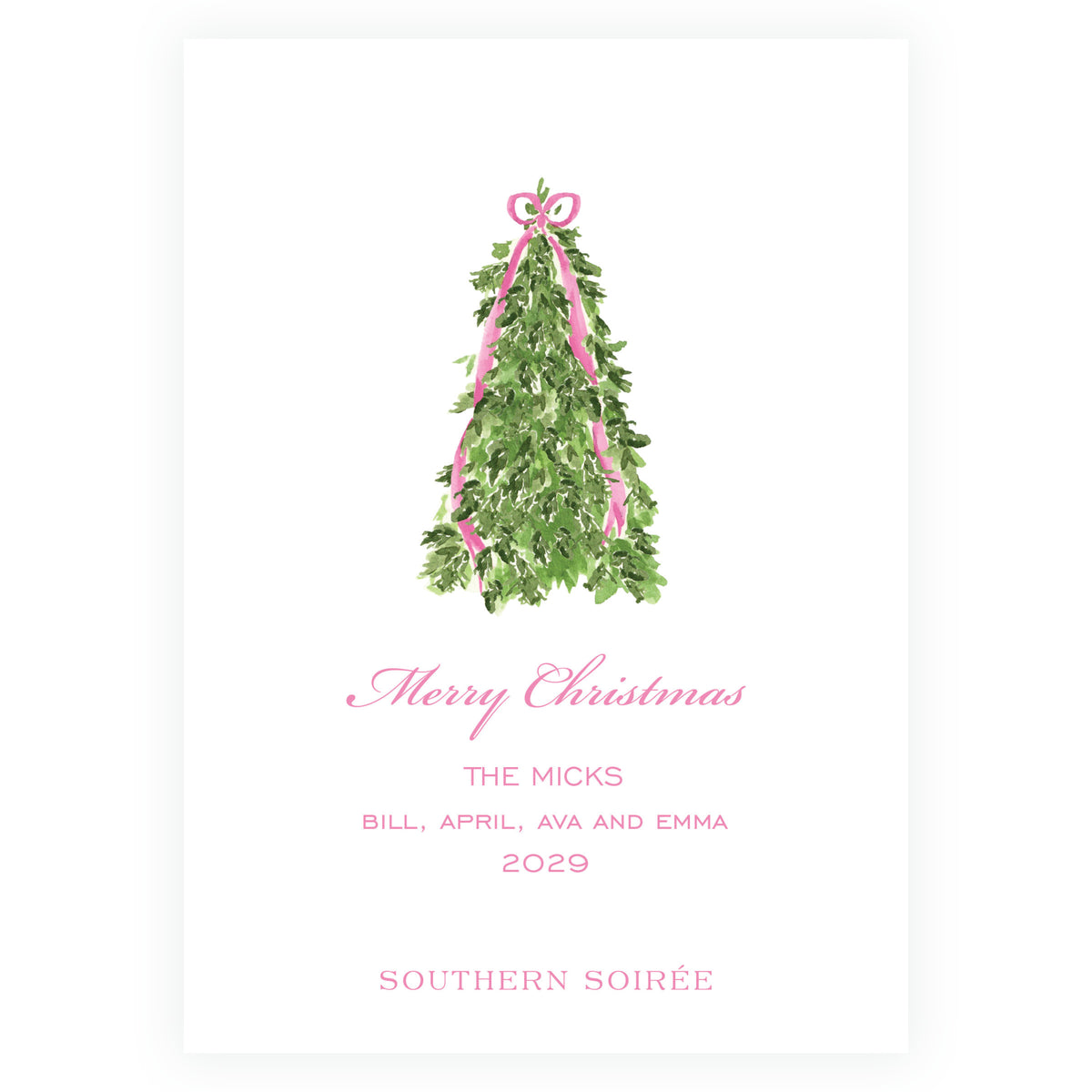 Decked in Garland – Pink Full Frame Personalized Christmas Photo Card