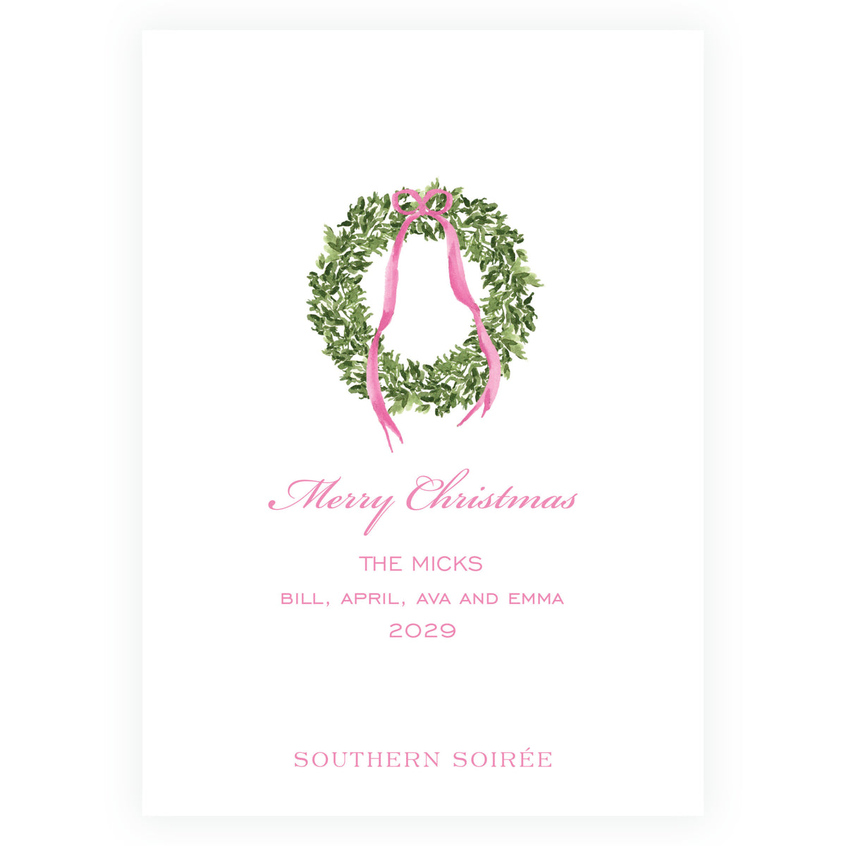 Decked in Garland – Pink Full Frame Personalized Christmas Photo Card