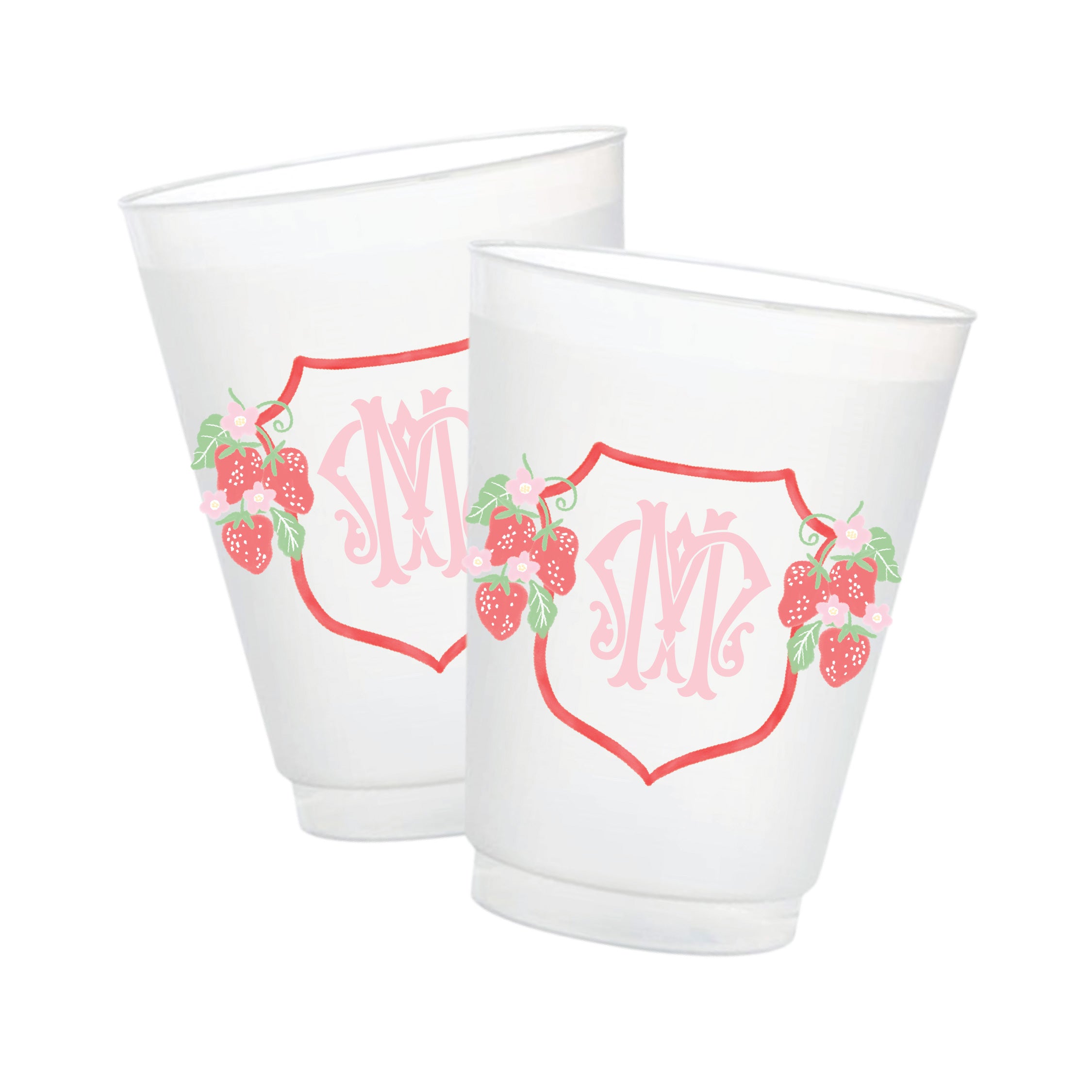 Personalized strawberry monogram frosted party cups