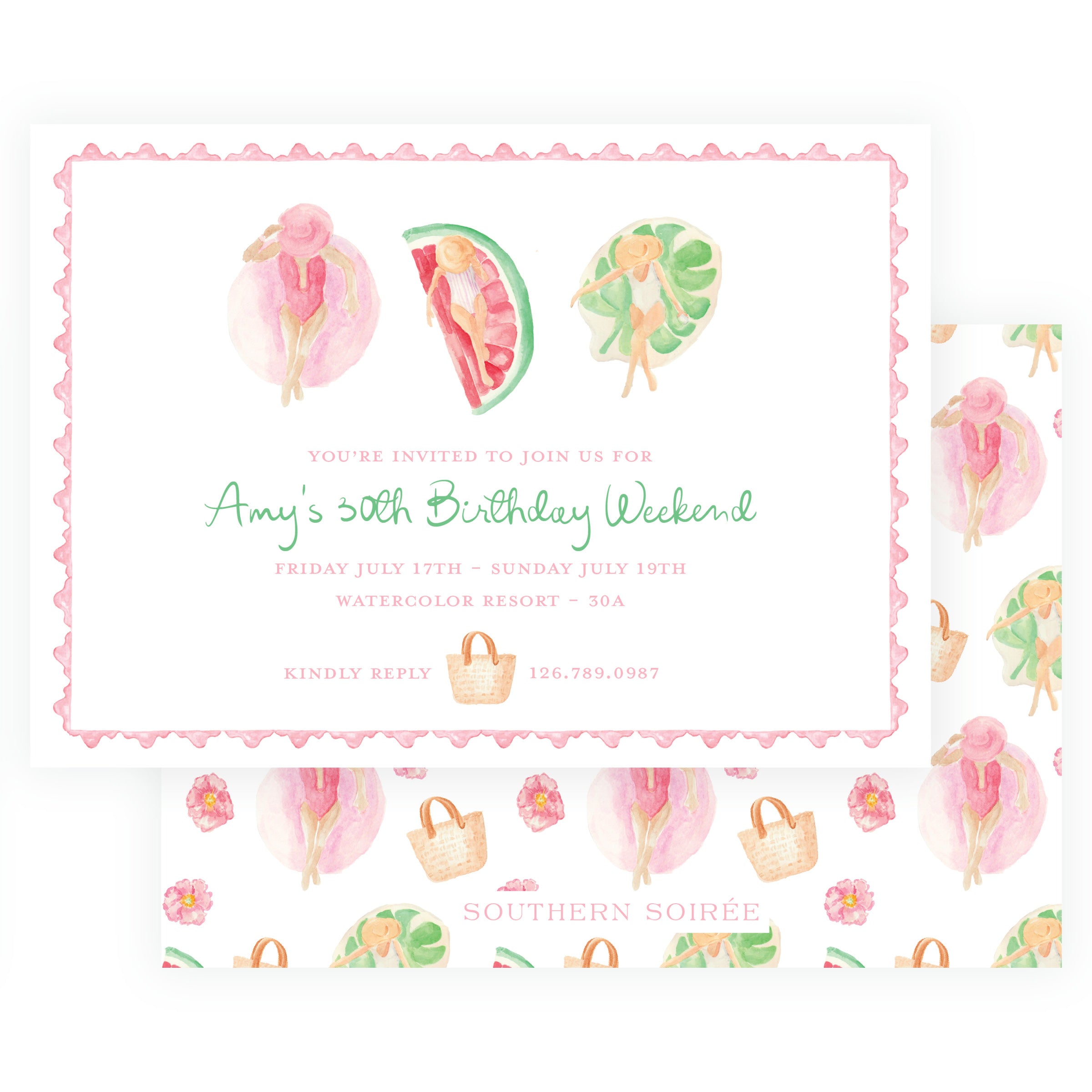 watercolor birthday weekend invitation poolside girls citrus floats birthday girls trip invite beach getaway invitation